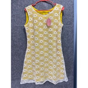 Pura Vida Daisy Crochet Dress Yellow Summer Lined Sleeveless Summer Size 4 NWT
